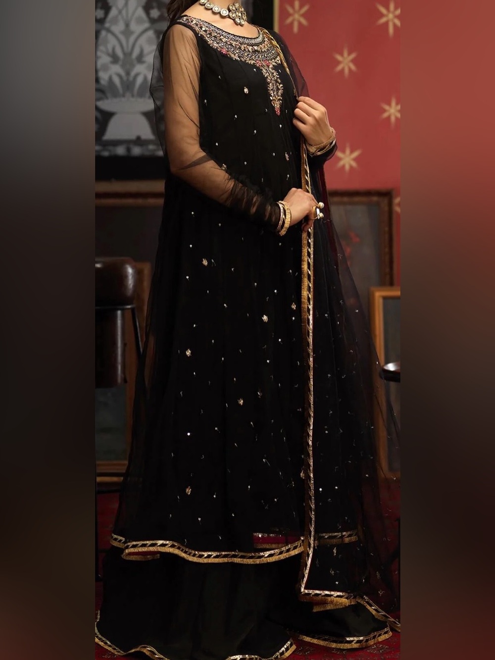 Brand new!! Pakistani 3 piece Women’s Black Embroidered Evening Anarkali Dress